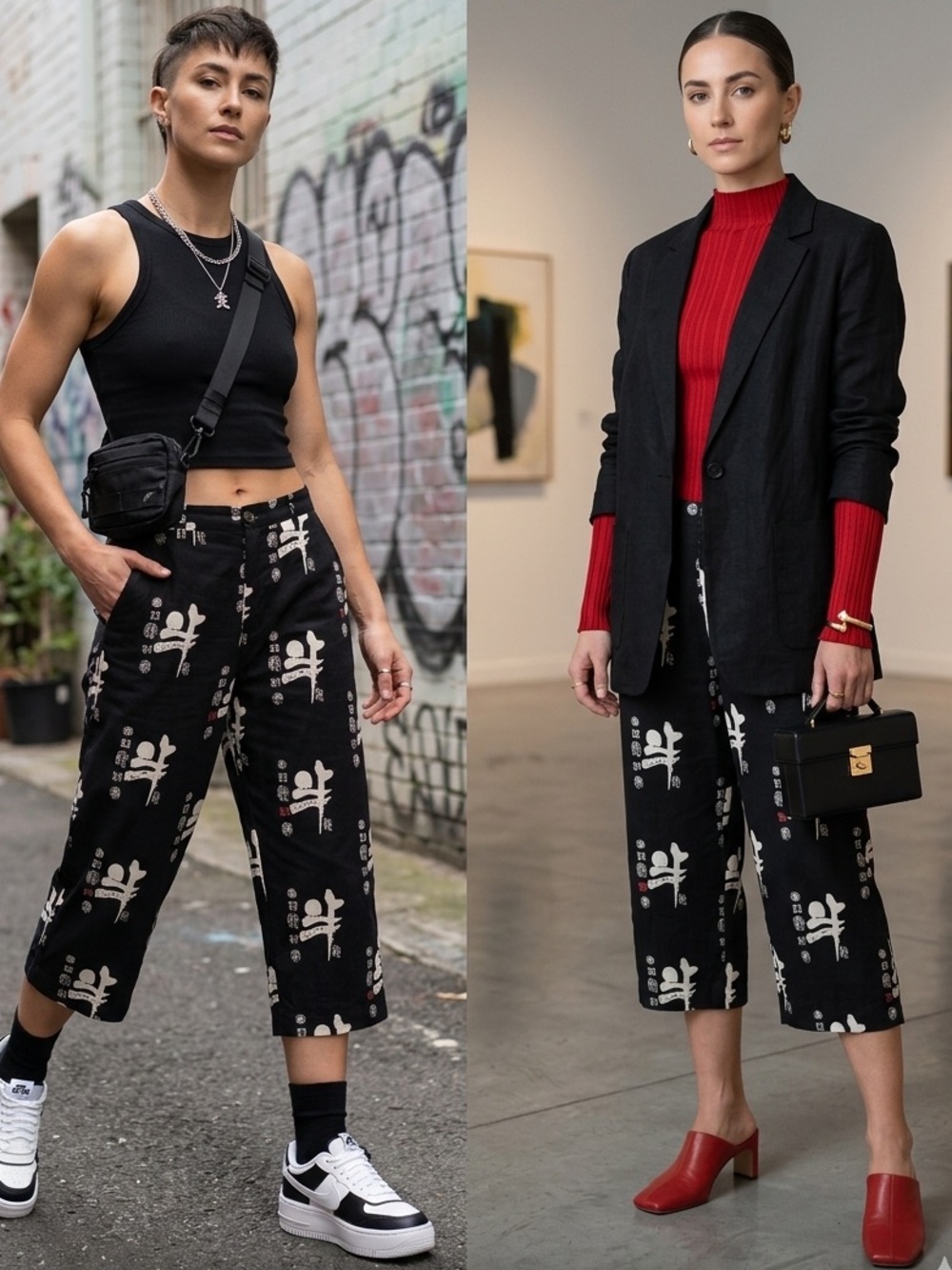 Chico's Black & White Asian-Style Print Capris